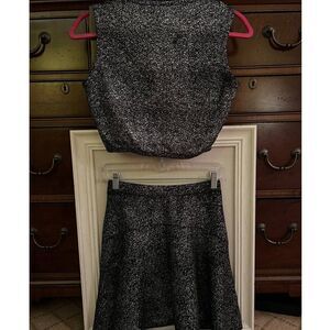 Aqua black glitter detail sleeveless crop top / skirt set NWOT M